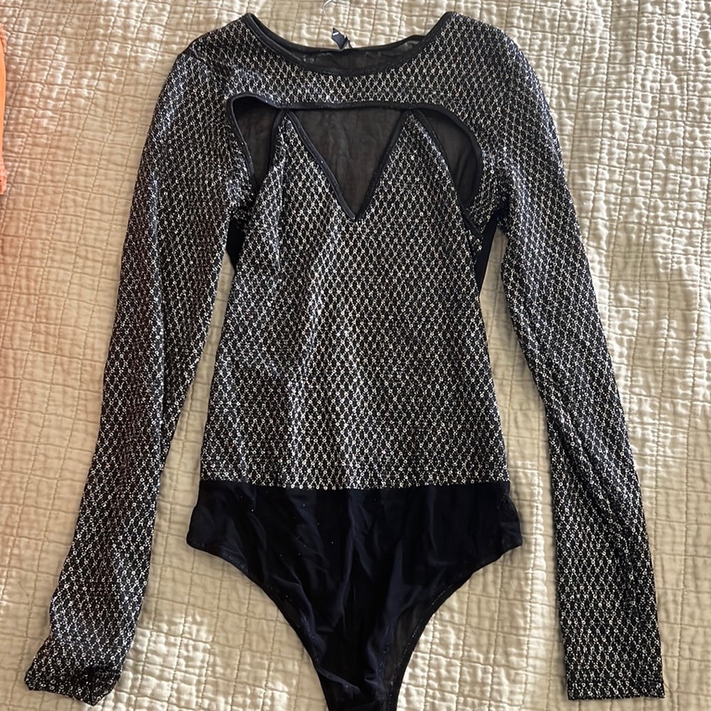 New Silver Sparkler Long Sleeve Body suite - Small